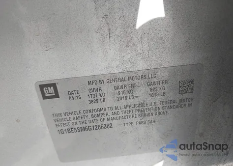 2016 Chevrolet Cruze Lt Auto from USA, damaged, VIN 1G1BE5SM6G7266382